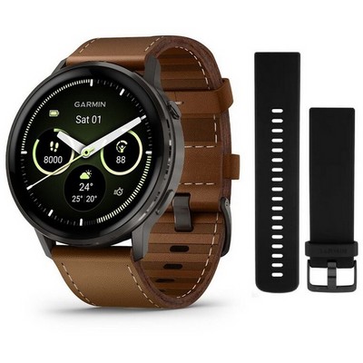 Умные часы Garmin Venu 4 45mm Slate Black Leather Brown 010-03014-03 - фото 28410