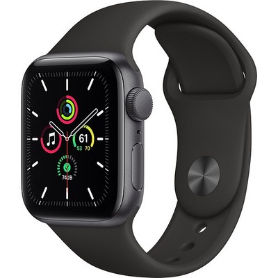 Умные часы Apple Watch SE, 40 мм, корпус из алюминия цвета «серый космос», спортивный ремешок чёрного цвета MYDP2RU - фото 9808