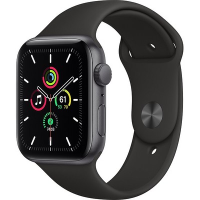 Умные часы Apple Watch SE, 44 мм, корпус из алюминия цвета «серый космос», спортивный ремешок чёрного цвета MYDT2RU - фото 9817