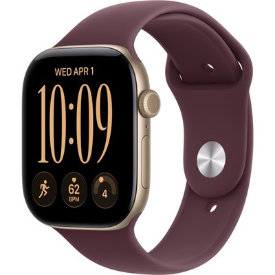 Умные часы Apple Watch Series 12 46mm GPS Light Gold Aluminum Case with Burgundy Sport Band SM/ML - фото 37992