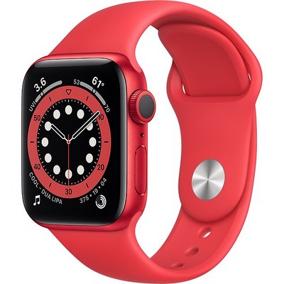 Умные часы Apple Watch Series 6, 40 мм, корпус из алюминия цвета (PRODUCT)RED, спортивный ремешок красного цвета M00A3 - фото 10545
