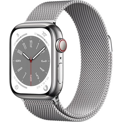 Умные часы Apple Watch Series 8, 41 мм, корпус из нержавеющей стали, миланский сетчатый браслет, серебро ML753 - фото 10575
