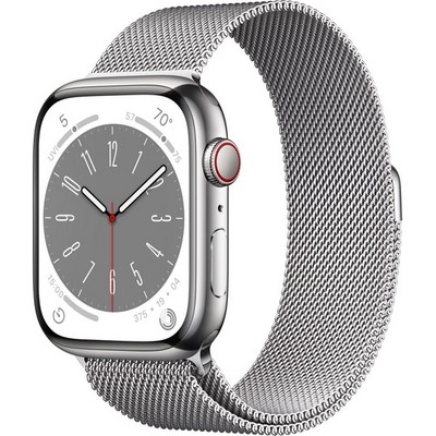 Умные часы Apple Watch Series 8, 45 мм, корпус из нержавеющей стали, миланский сетчатый браслет, серебро ML783 - фото 10584