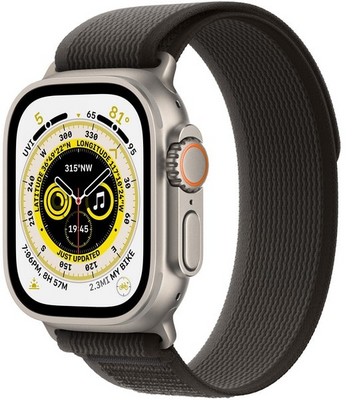 Умные часы Apple Watch Ultra Cellular, 49 мм, корпус из титана, ремешок Trail Loop черного/серого цвета MQF43 - фото 10587