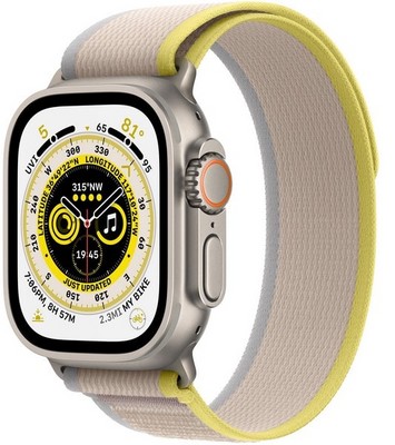 Умные часы Apple Watch Ultra Cellular, 49 мм, корпус из титана, ремешок Trail Loop желтого/бежевого цвета MNHD3 - фото 9962