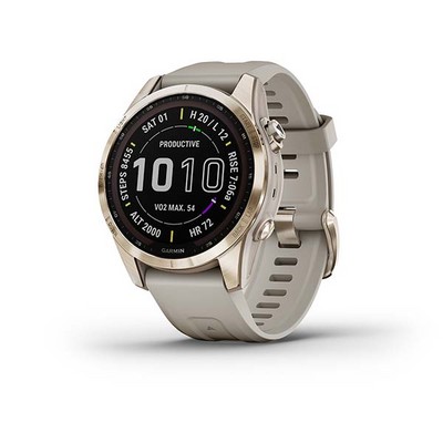 Умные часы Garmin Fenix 7S Sapphire Solar титановый кремово-золотой с светло-песочным силиконовым ремешком - фото 11822