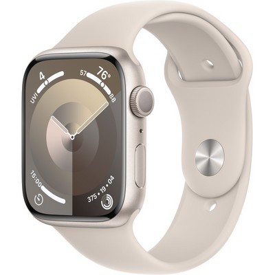 Умные часы Apple Watch Series 9, 45 мм, корпус из алюминия цвета сияющая звезда, спортивный ремешок цвета сияющая звезда - фото 14955