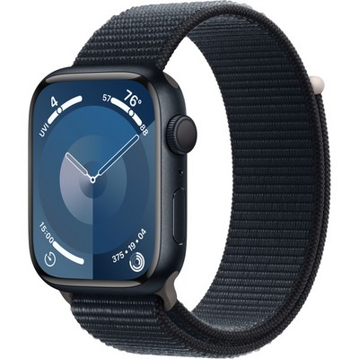 Умные часы Apple Watch Series 9, 45 мм, корпус из алюминия цвета «тёмная ночь», ремешок Sport Loop тёмная ночь - фото 14964