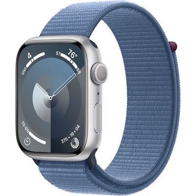 Умные часы Apple Watch Series 9, 45 мм, корпус из алюминия серебристого цвета, ремешок Sport Loop ледяной синий - фото 14970