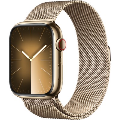 Умные часы Apple Watch Series 9, 45 мм, корпус из нержавеющей стали, миланский сетчатый браслет, золото - фото 14982