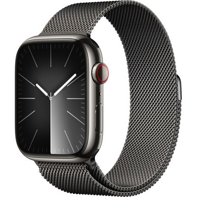 Умные часы Apple Watch Series 9, 45 мм, корпус из нержавеющей стали, миланский сетчатый браслет, графит - фото 14988