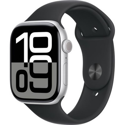 Умные часы Apple Watch Series 10 GPS 46mm Silver Aluminum Black Sport Band - фото 16125