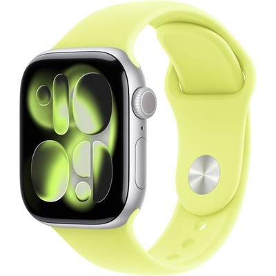Умные часы Apple Watch Series 11, 42 mm, Silver Aluminium Neon Yellow Sport Band - фото 16390