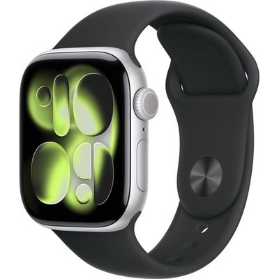 Умные часы Apple Watch Series 11, 42 mm, Silver Aluminium Black Sport Band - фото 16400