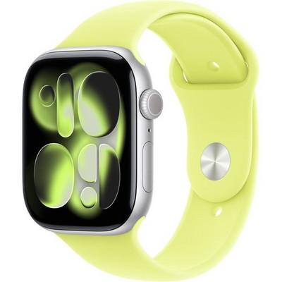 Умные часы Apple Watch Series 11, 46 mm, Silver Aluminium Neon Yellow Sport Band - фото 16529