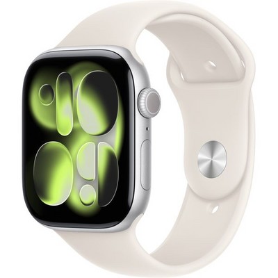 Умные часы Apple Watch Series 11, 46 mm, Silver Aluminium Starlight Sport Band - фото 16538