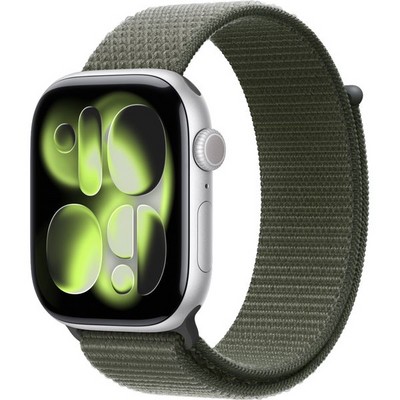 Умные часы Apple Watch Series 11, 46 mm, Silver Aluminium Forest Sport Loop - фото 16555