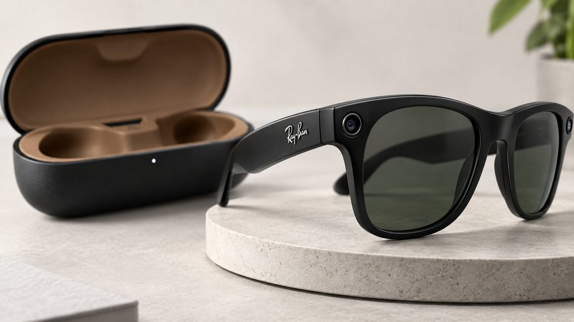Ray-Ban Meta Wayfarer — умные очки с камерой рядом с кейсом